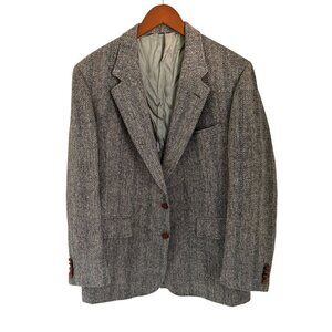 Vtg BALTMAN Cricketeer Mens Herringbone Wool Blazer Jacket Gray 2-Button Classic